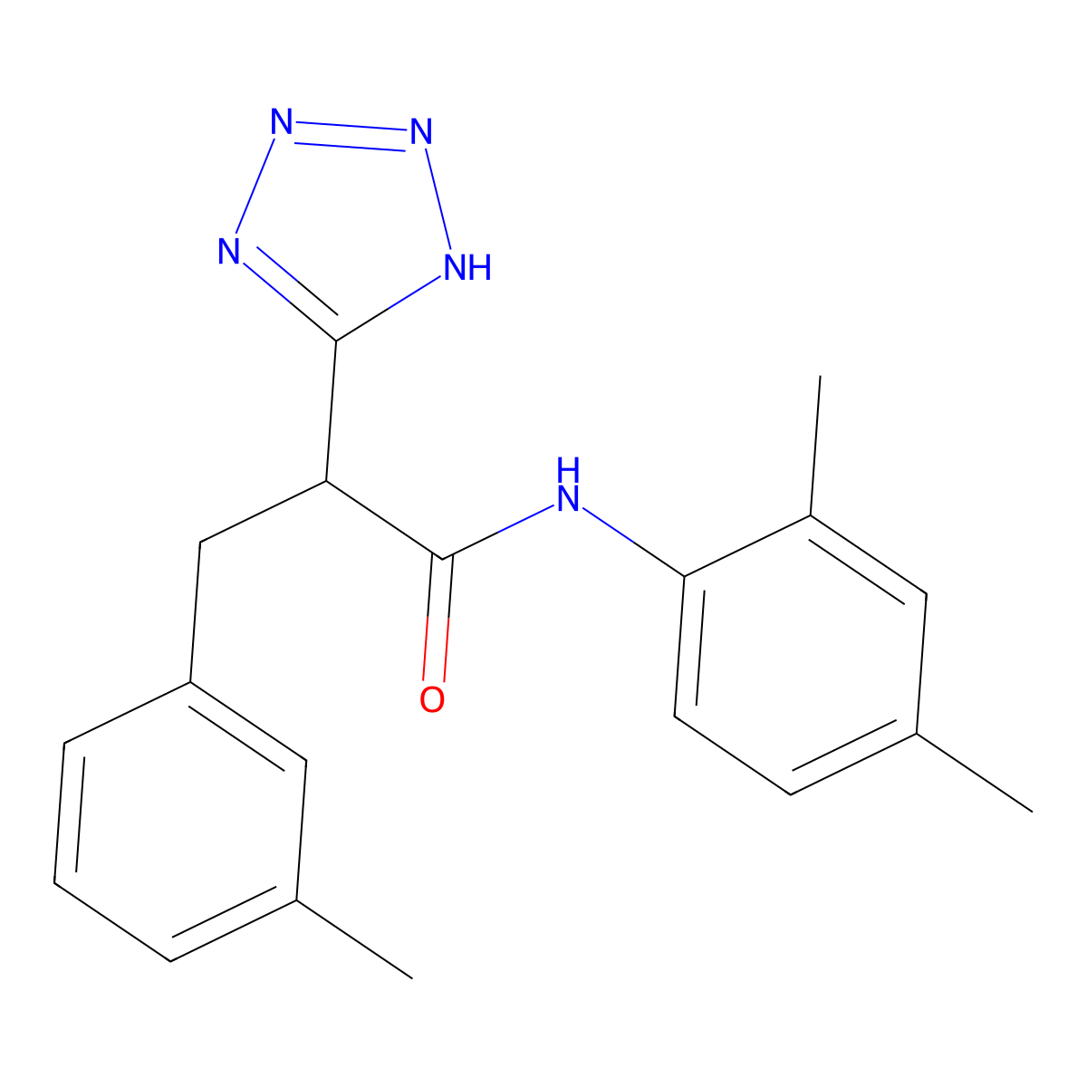 N-(2,4-dimethylphenyl)-3-(3-methylphenyl)-2-(2H-tetrazol-5-yl)propanamide molecular structure, CAS 483993-87-9