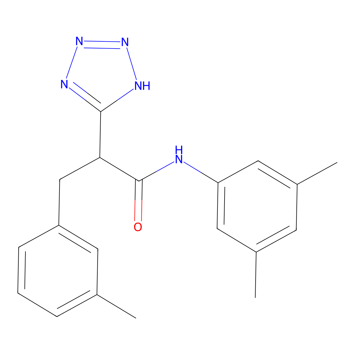 N-(3,5-dimethylphenyl)-3-(3-methylphenyl)-2-(2H-tetrazol-5-yl)propanamide molecular structure, CAS 483993-88-0