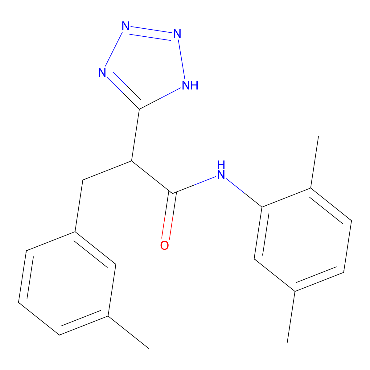 N-(2,5-dimethylphenyl)-3-(3-methylphenyl)-2-(2H-tetrazol-5-yl)propanamide molecular structure, CAS 483993-89-1