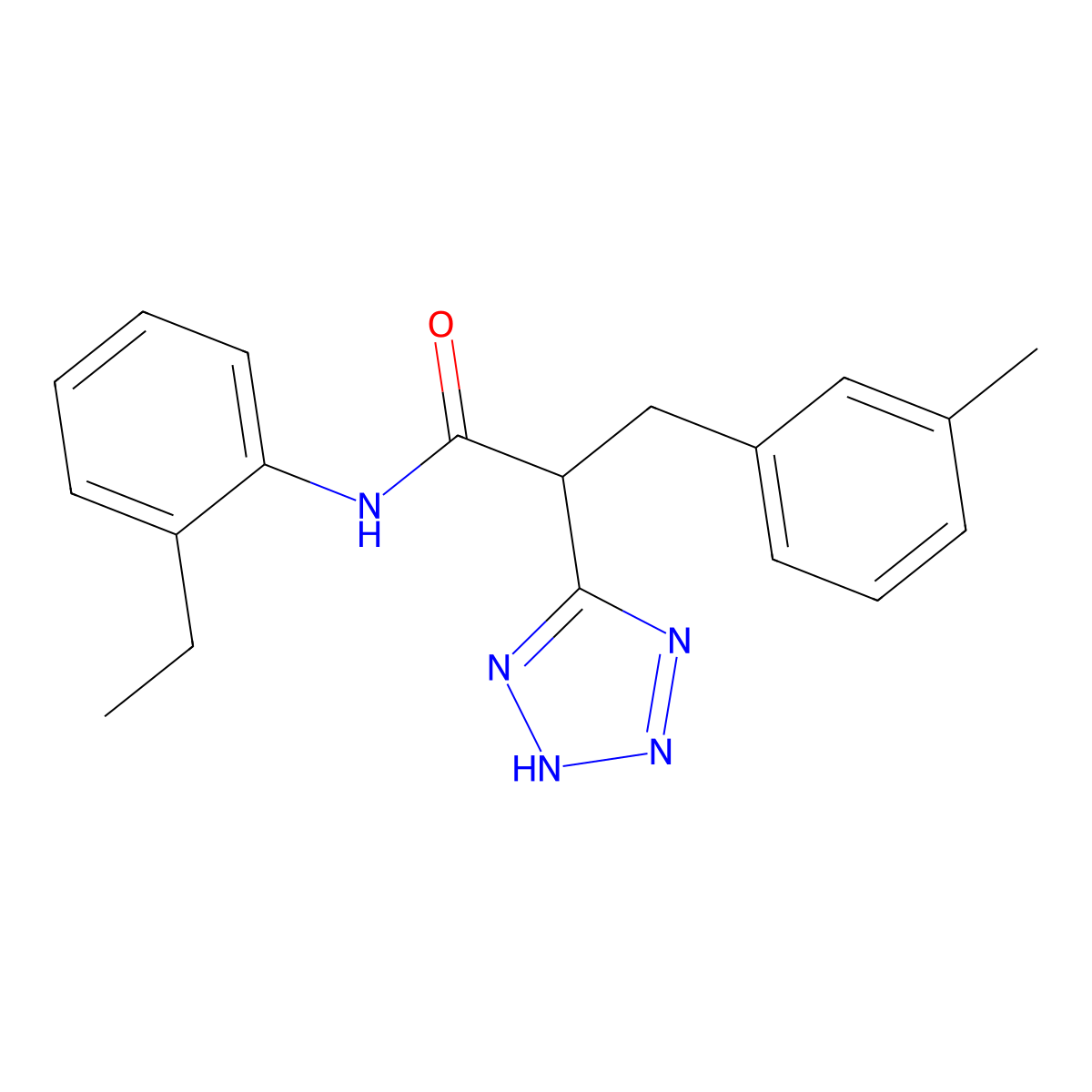 N-(2-ethylphenyl)-3-(3-methylphenyl)-2-(2H-tetrazol-5-yl)propanamide molecular structure, CAS 483993-91-5