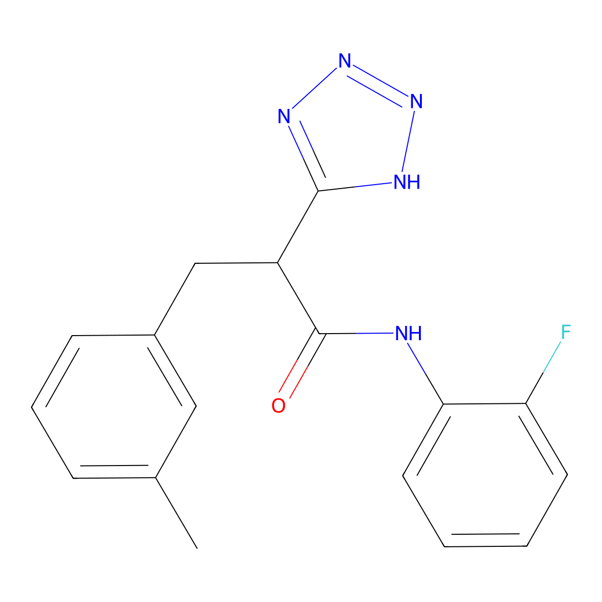 N-(2-fluorophenyl)-3-(3-methylphenyl)-2-(1H-tetrazol-5-yl)propanamide molecular structure, CAS 483993-92-6