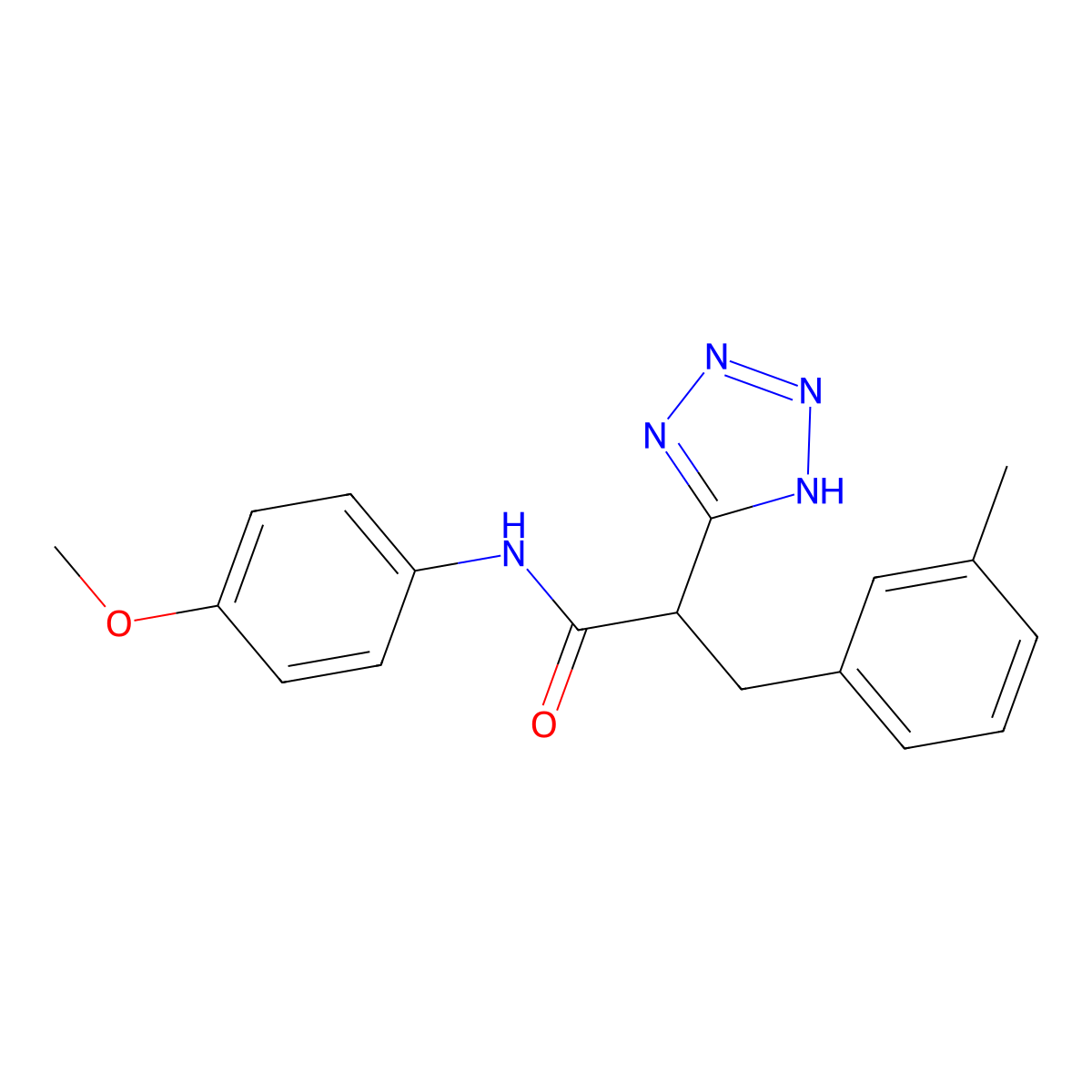 N-(4-methoxyphenyl)-3-(3-methylphenyl)-2-(2H-tetrazol-5-yl)propanamide molecular structure, CAS 483993-95-9