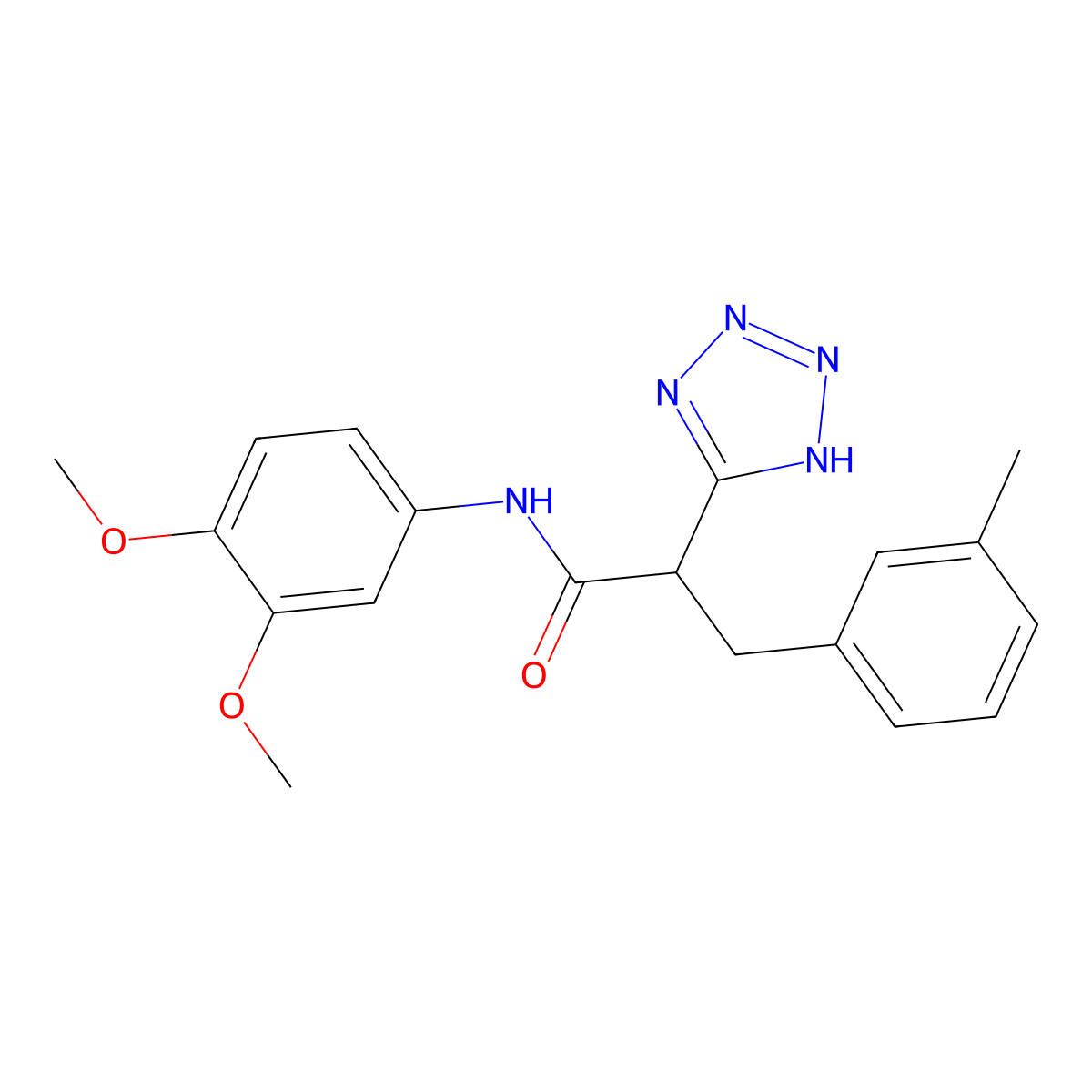 N-(3,4-dimethoxyphenyl)-3-(3-methylphenyl)-2-(2H-1,2,3,4-tetrazol-5-yl)propanamide molecular structure, CAS 483993-99-3