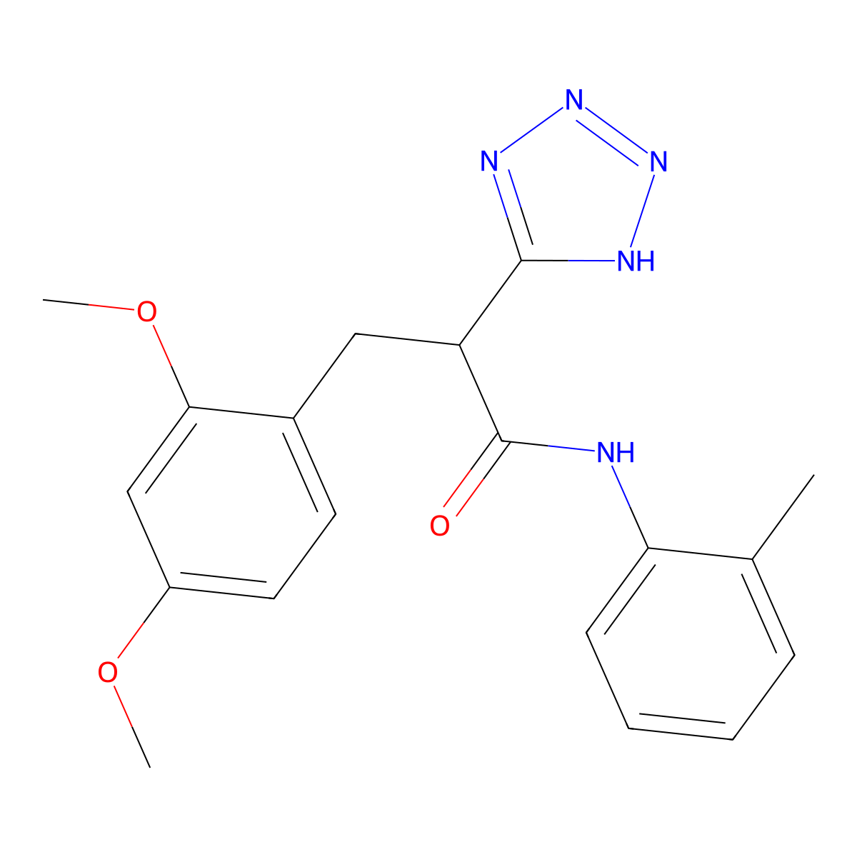 3-(2,4-dimethoxyphenyl)-N-(2-methylphenyl)-2-(2H-tetrazol-5-yl)propanamide molecular structure, CAS 483994-91-8