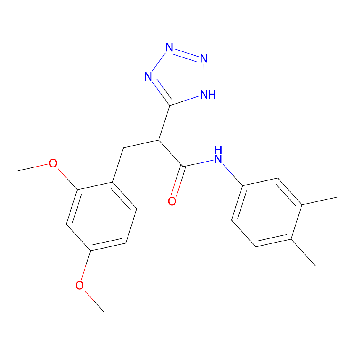 3-(2,4-dimethoxyphenyl)-N-(3,4-dimethylphenyl)-2-(2H-tetrazol-5-yl)propanamide molecular structure, CAS 483994-92-9