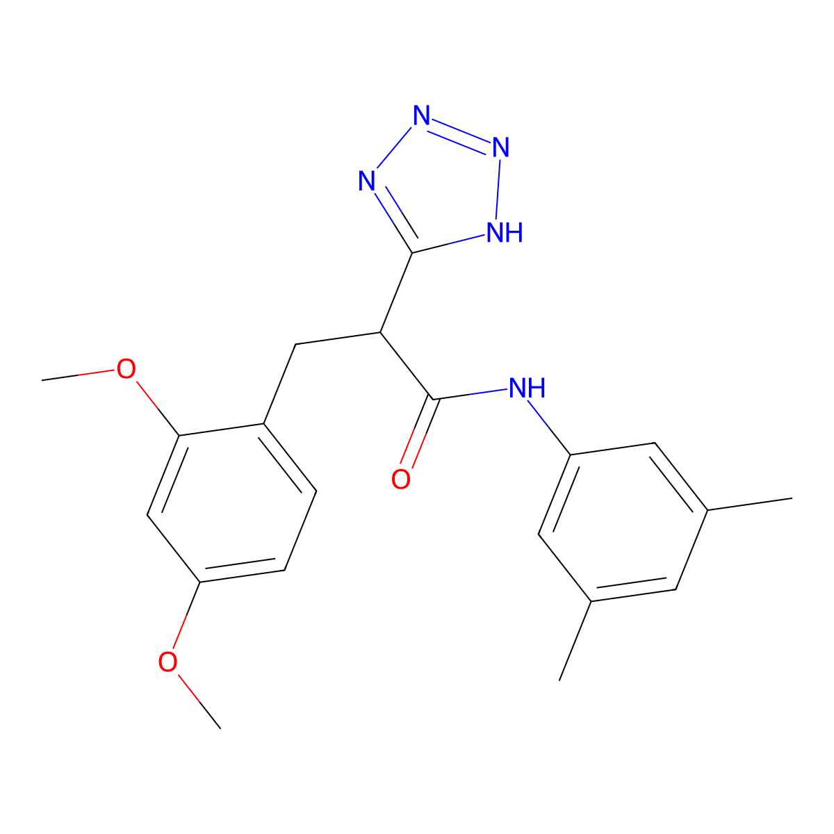 3-(2,4-dimethoxyphenyl)-N-(3,5-dimethylphenyl)-2-(2H-tetrazol-5-yl)propanamide molecular structure, CAS 483994-94-1