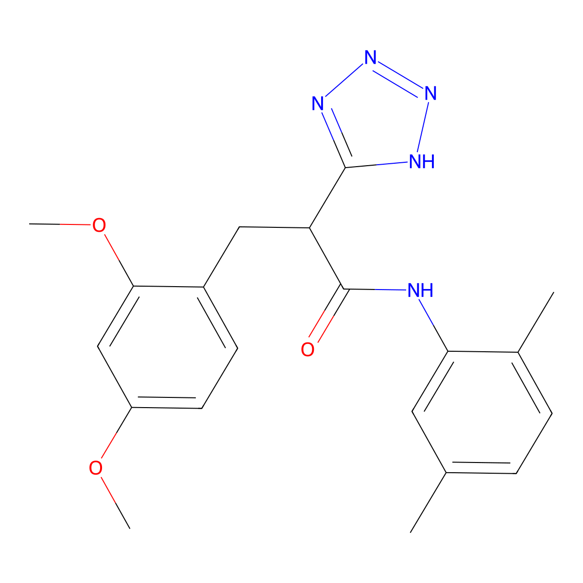 3-(2,4-dimethoxyphenyl)-N-(2,5-dimethylphenyl)-2-(2H-tetrazol-5-yl)propanamide molecular structure, CAS 483994-95-2
