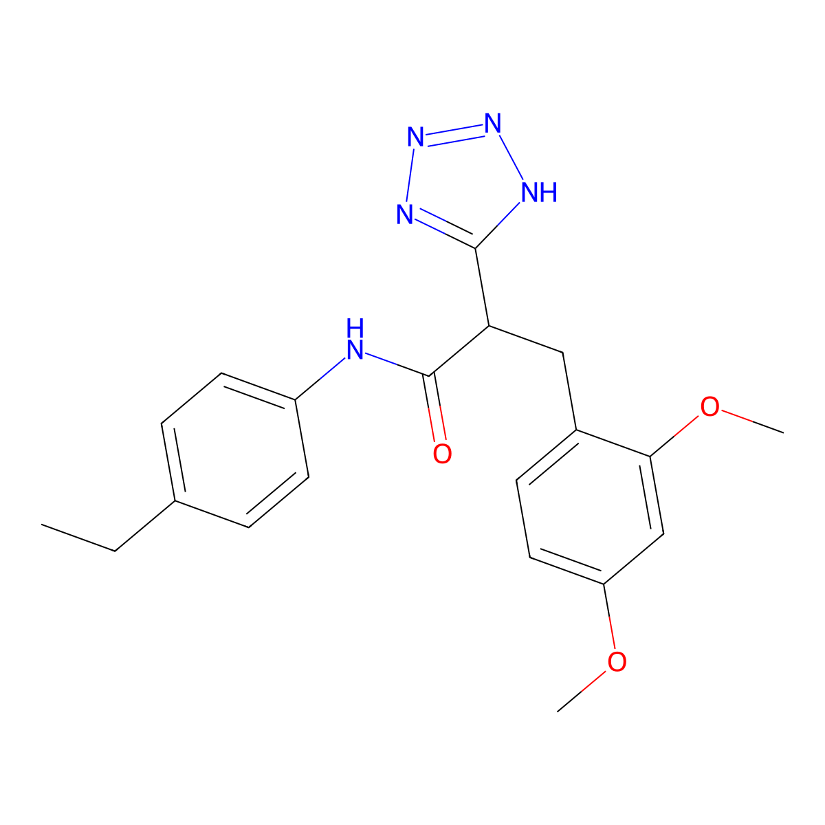 3-(2,4-dimethoxyphenyl)-N-(4-ethylphenyl)-2-(2H-tetrazol-5-yl)propanamide molecular structure, CAS 483994-98-5
