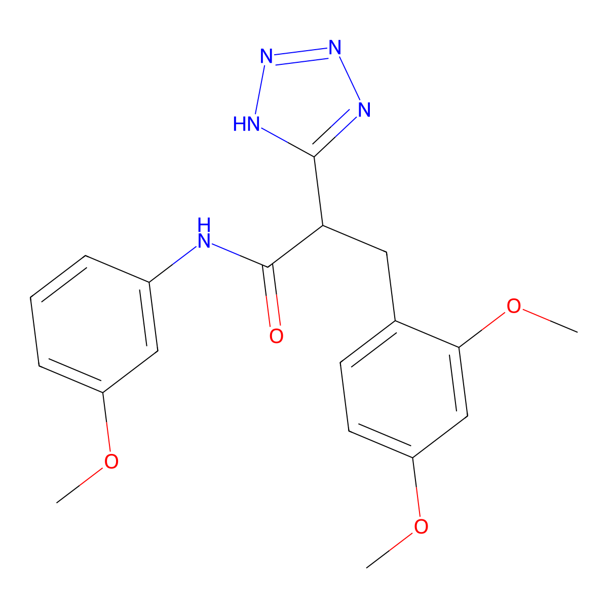 3-(2,4-dimethoxyphenyl)-N-(3-methoxyphenyl)-2-(2H-tetrazol-5-yl)propanamide molecular structure, CAS 483995-03-5