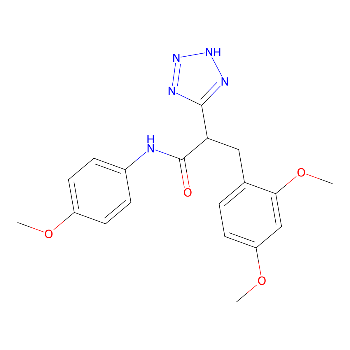 3-(2,4-dimethoxyphenyl)-N-(4-methoxyphenyl)-2-(2H-tetrazol-5-yl)propanamide molecular structure, CAS 483995-04-6
