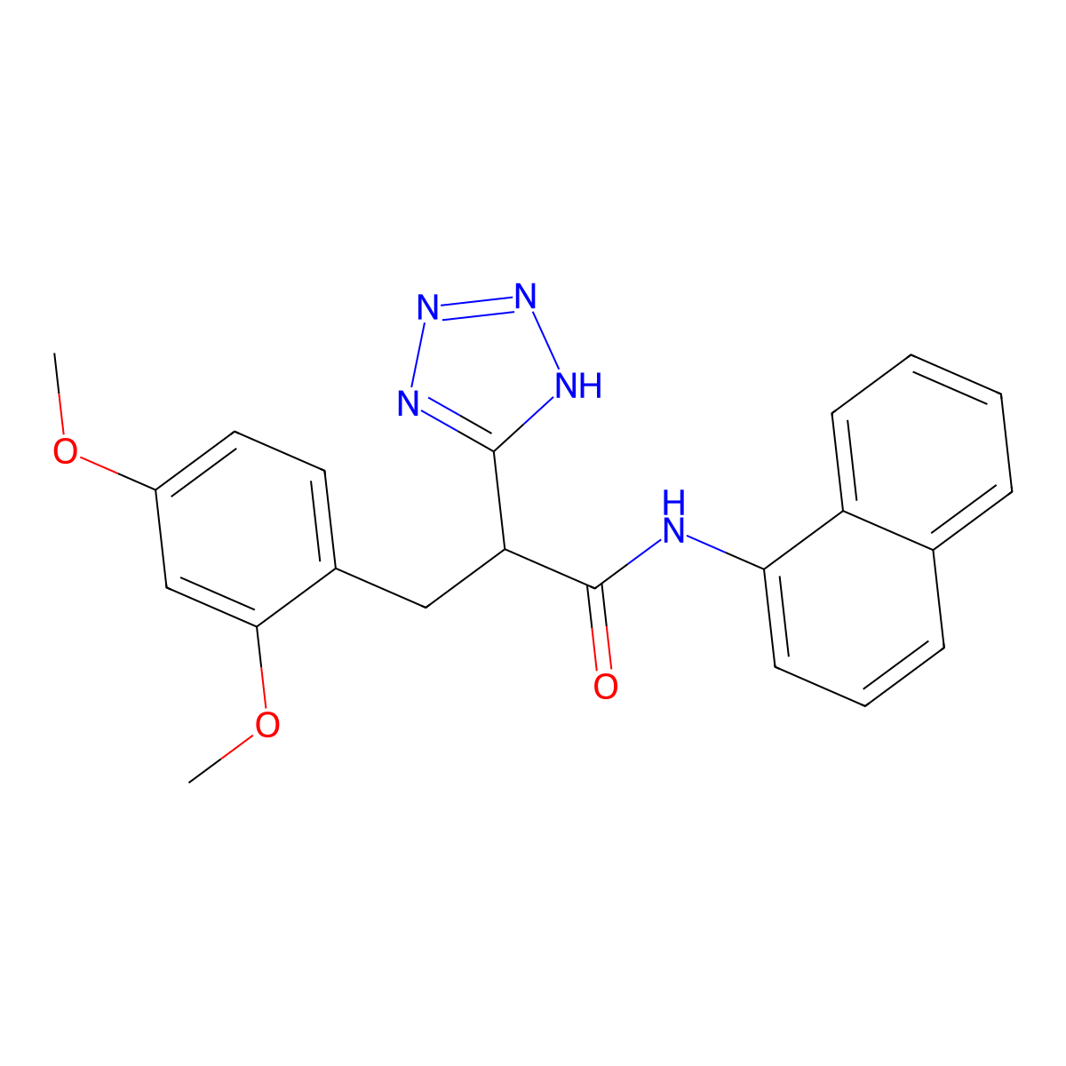 3-(2,4-dimethoxyphenyl)-N-1-naphthyl-2-(2H-tetrazol-5-yl)propanamide molecular structure, CAS 483995-10-4