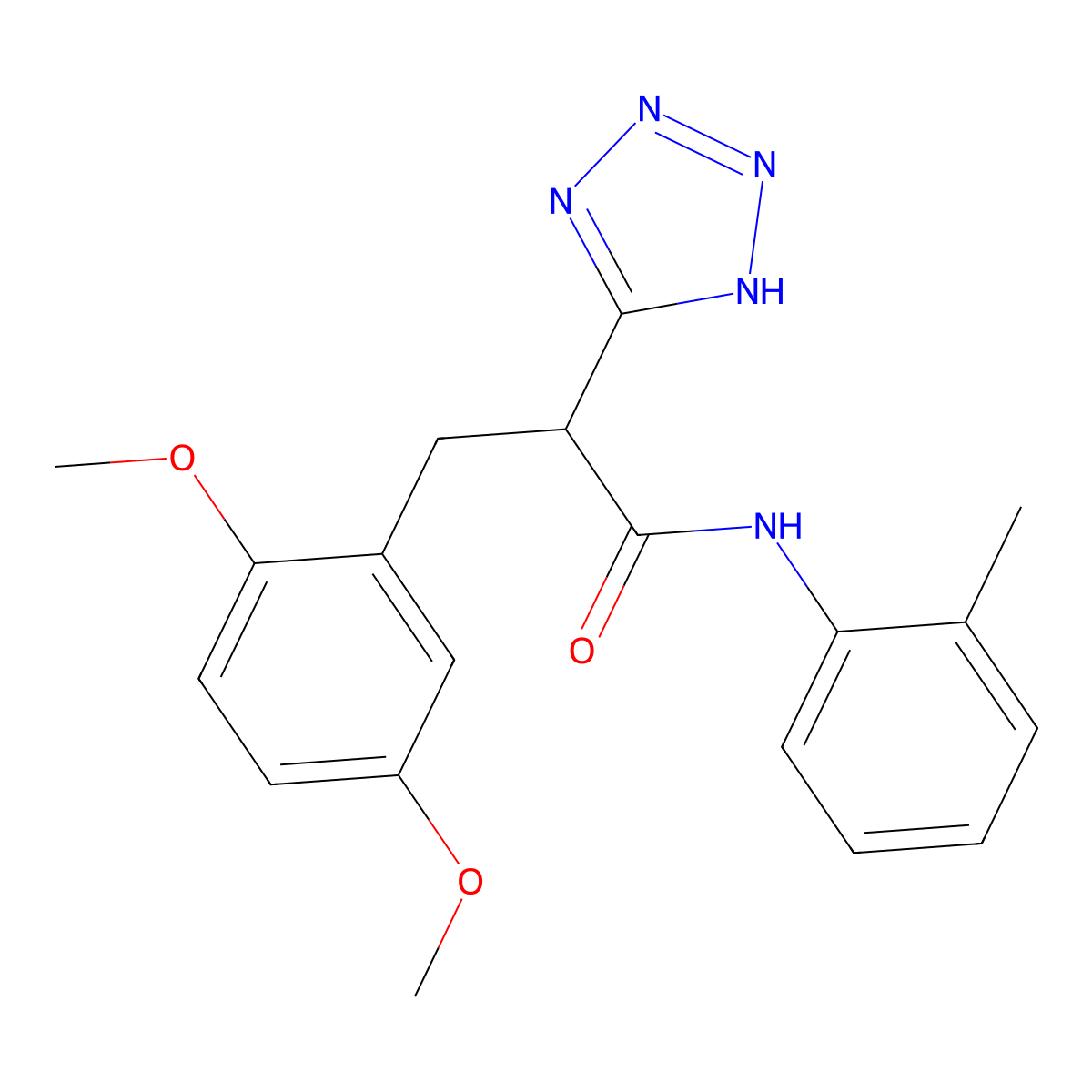 3-(2,5-dimethoxyphenyl)-N-(2-methylphenyl)-2-(2H-tetrazol-5-yl)propanamide molecular structure, CAS 483995-21-7