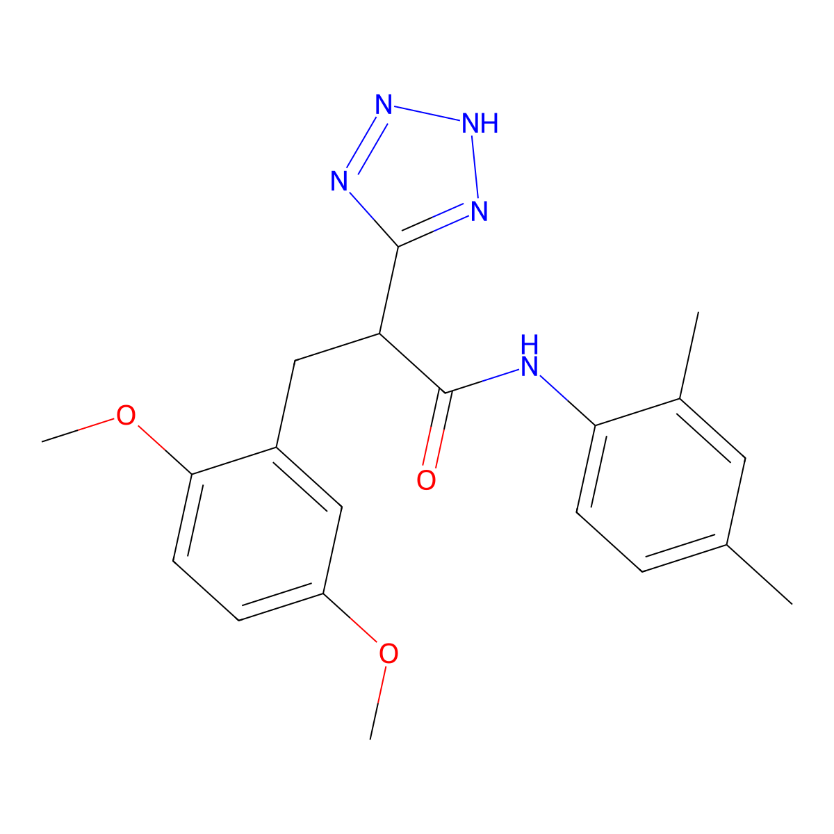 3-(2,5-dimethoxyphenyl)-N-(2,4-dimethylphenyl)-2-(2H-tetrazol-5-yl)propanamide molecular structure, CAS 483995-26-2