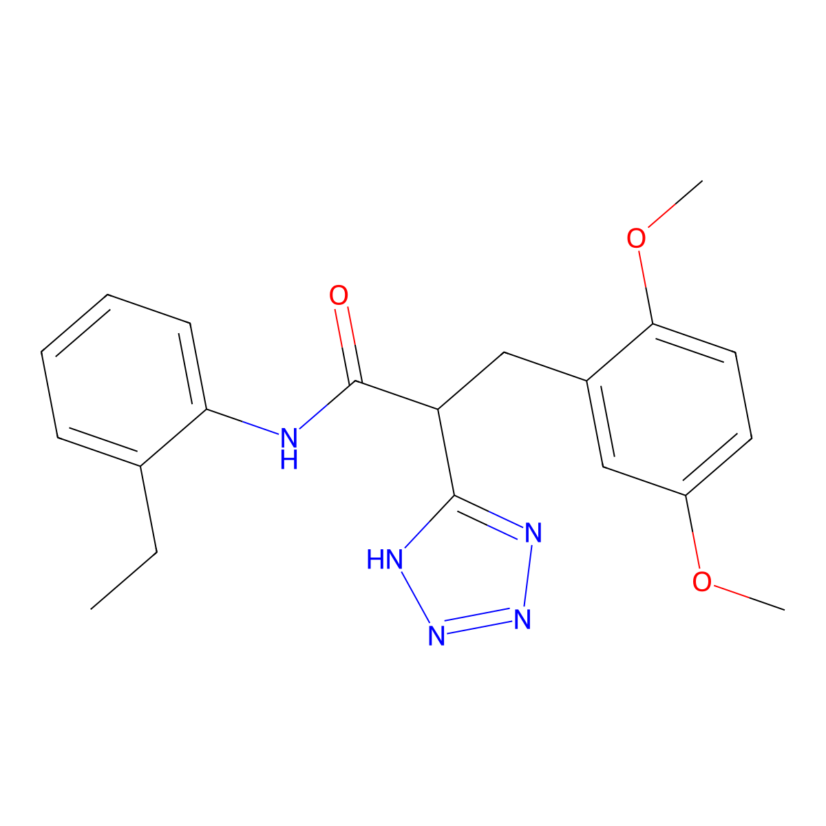 3-(2,5-dimethoxyphenyl)-N-(2-ethylphenyl)-2-(2H-tetrazol-5-yl)propanamide molecular structure, CAS 483995-34-2