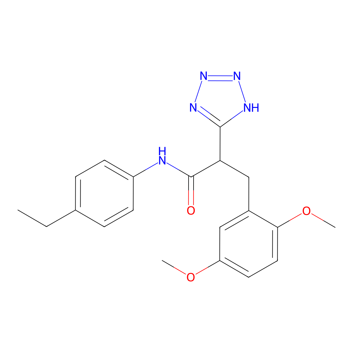 3-(2,5-dimethoxyphenyl)-N-(4-ethylphenyl)-2-(2H-tetrazol-5-yl)propanamide molecular structure, CAS 483995-38-6