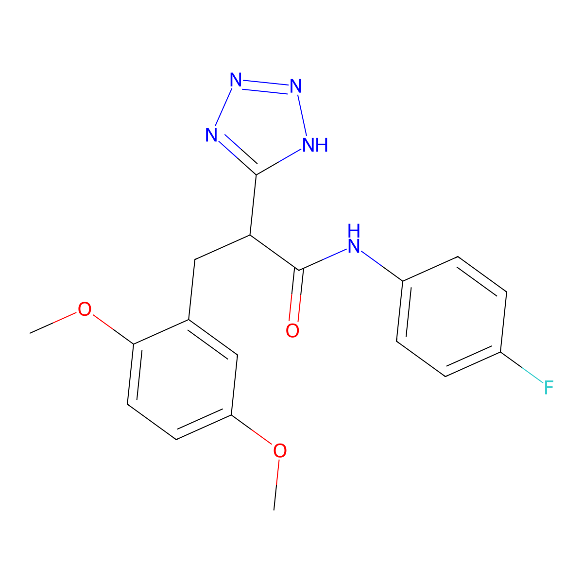3-(2,5-dimethoxyphenyl)-N-(4-fluorophenyl)-2-(2H-tetrazol-5-yl)propanamide molecular structure, CAS 483995-40-0