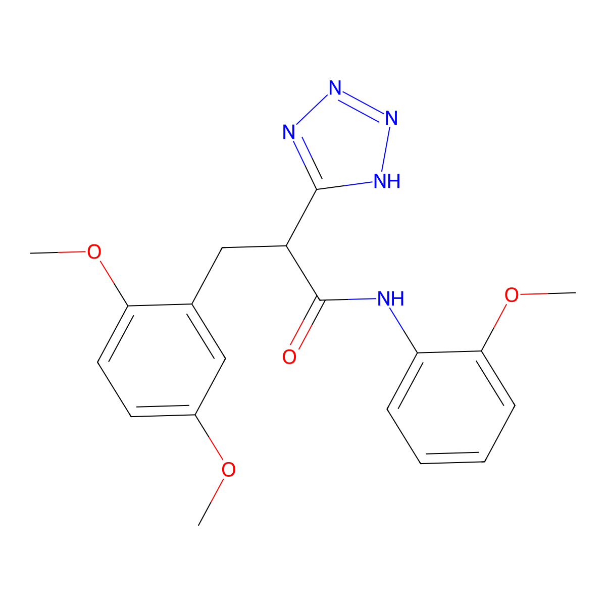 3-(2,5-dimethoxyphenyl)-N-(2-methoxyphenyl)-2-(2H-tetrazol-5-yl)propanamide molecular structure, CAS 483995-49-9