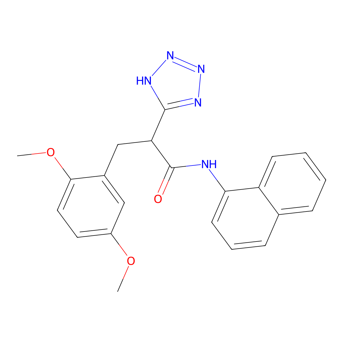 3-(2,5-dimethoxyphenyl)-N-1-naphthyl-2-(2H-tetrazol-5-yl)propanamide molecular structure, CAS 483995-61-5