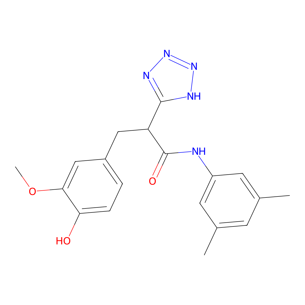 N-(3,5-dimethylphenyl)-3-(4-hydroxy-3-methoxyphenyl)-2-(2H-tetrazol-5-yl)propanamide molecular structure, CAS 483995-71-7