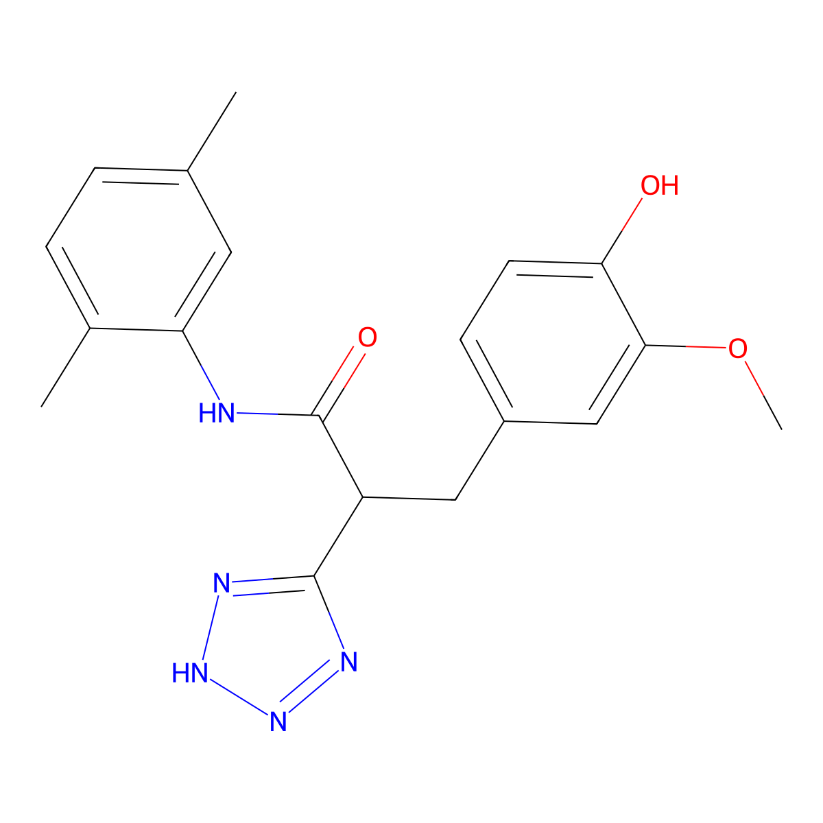 N-(2,5-dimethylphenyl)-3-(4-hydroxy-3-methoxyphenyl)-2-(2H-tetrazol-5-yl)propanamide molecular structure, CAS 483995-72-8