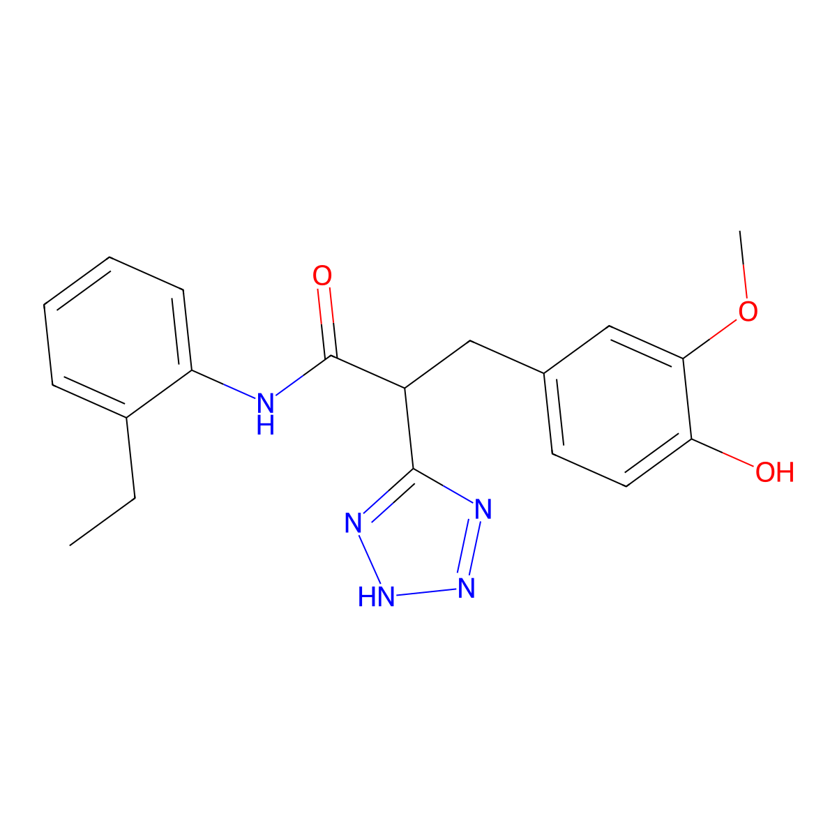 N-(2-ethylphenyl)-3-(4-hydroxy-3-methoxyphenyl)-2-(2H-tetrazol-5-yl)propanamide molecular structure, CAS 483995-74-0