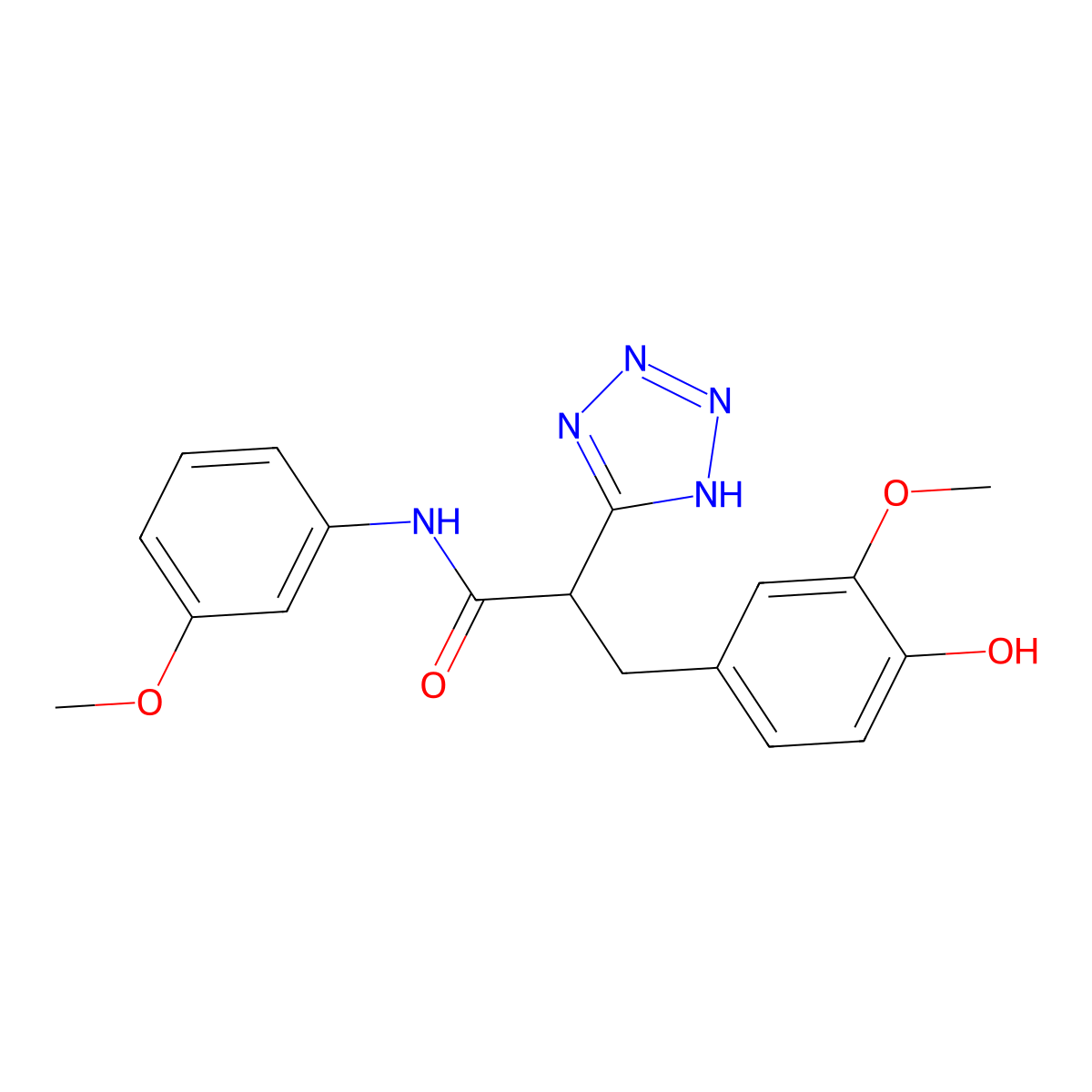 3-(4-hydroxy-3-methoxyphenyl)-N-(3-methoxyphenyl)-2-(2H-1,2,3,4-tetrazol-5-yl)propanamide molecular structure, CAS 483995-81-9
