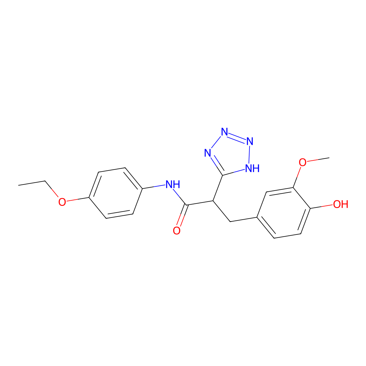 N-(4-ethoxyphenyl)-3-(4-hydroxy-3-methoxyphenyl)-2-(1H-tetrazol-5-yl)propanamide molecular structure, CAS 483995-83-1