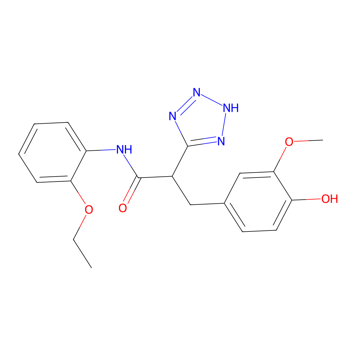 N-(2-ethoxyphenyl)-3-(4-hydroxy-3-methoxyphenyl)-2-(2H-tetrazol-5-yl)propanamide molecular structure, CAS 483995-87-5