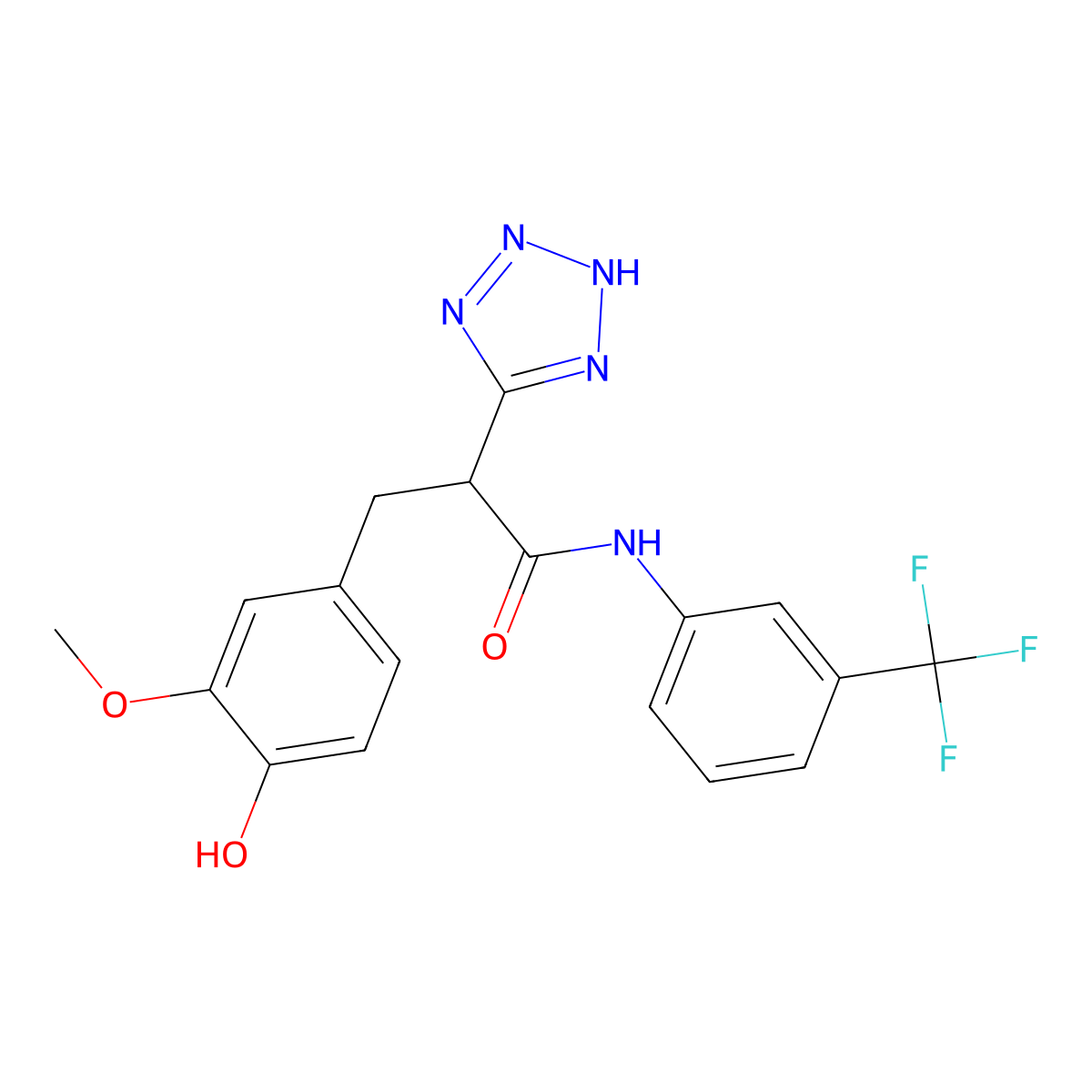 3-(4-hydroxy-3-methoxyphenyl)-2-(2H-tetrazol-5-yl)-N-[3-(trifluoromethyl)phenyl]propanamide molecular structure, CAS 483995-89-7