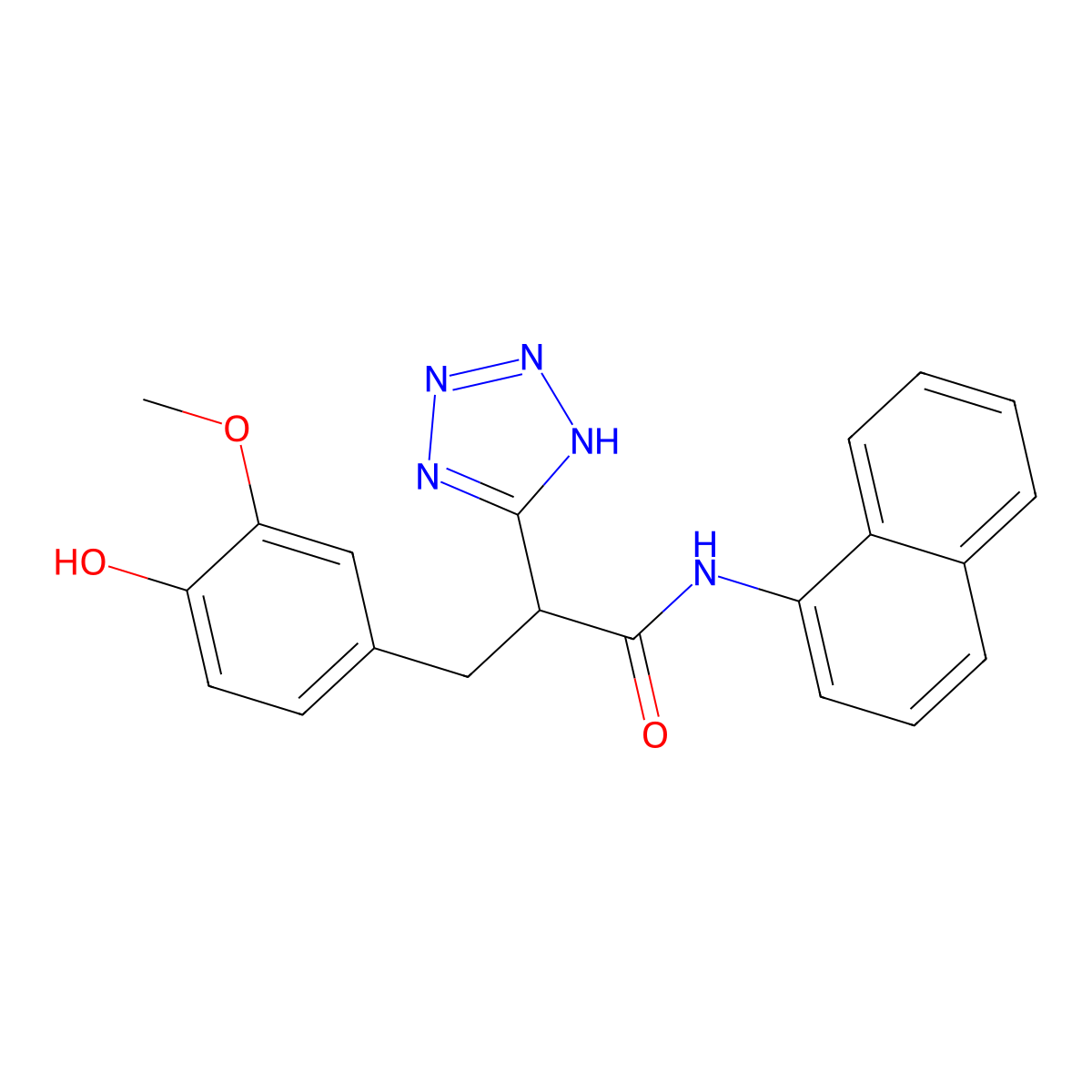 3-(4-hydroxy-3-methoxyphenyl)-N-1-naphthyl-2-(2H-tetrazol-5-yl)propanamide molecular structure, CAS 483995-90-0