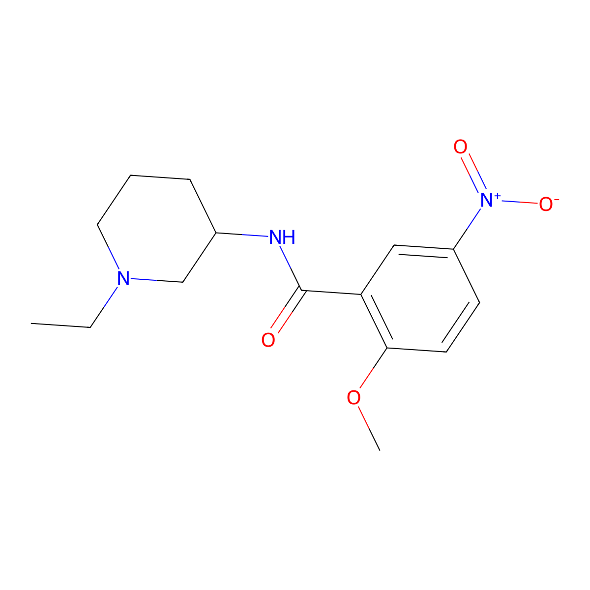 N-(1-ethylpiperidin-3-yl)-2-methoxy-5-nitrobenzamide molecular structure, CAS 4840-67-9