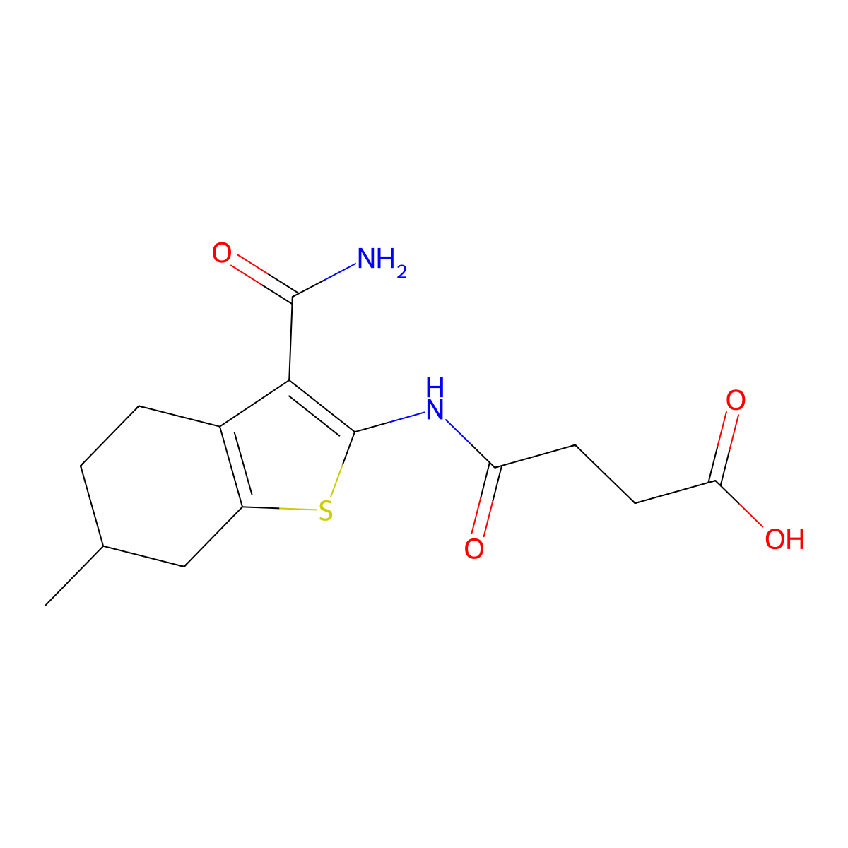 4-[(3-Carbamoyl-6-methyl-4,5,6,7-tetrahydro-1-benzothiophen-2-yl)amino]-4-oxobutanoic acid molecular structure, CAS 484019-11-6
