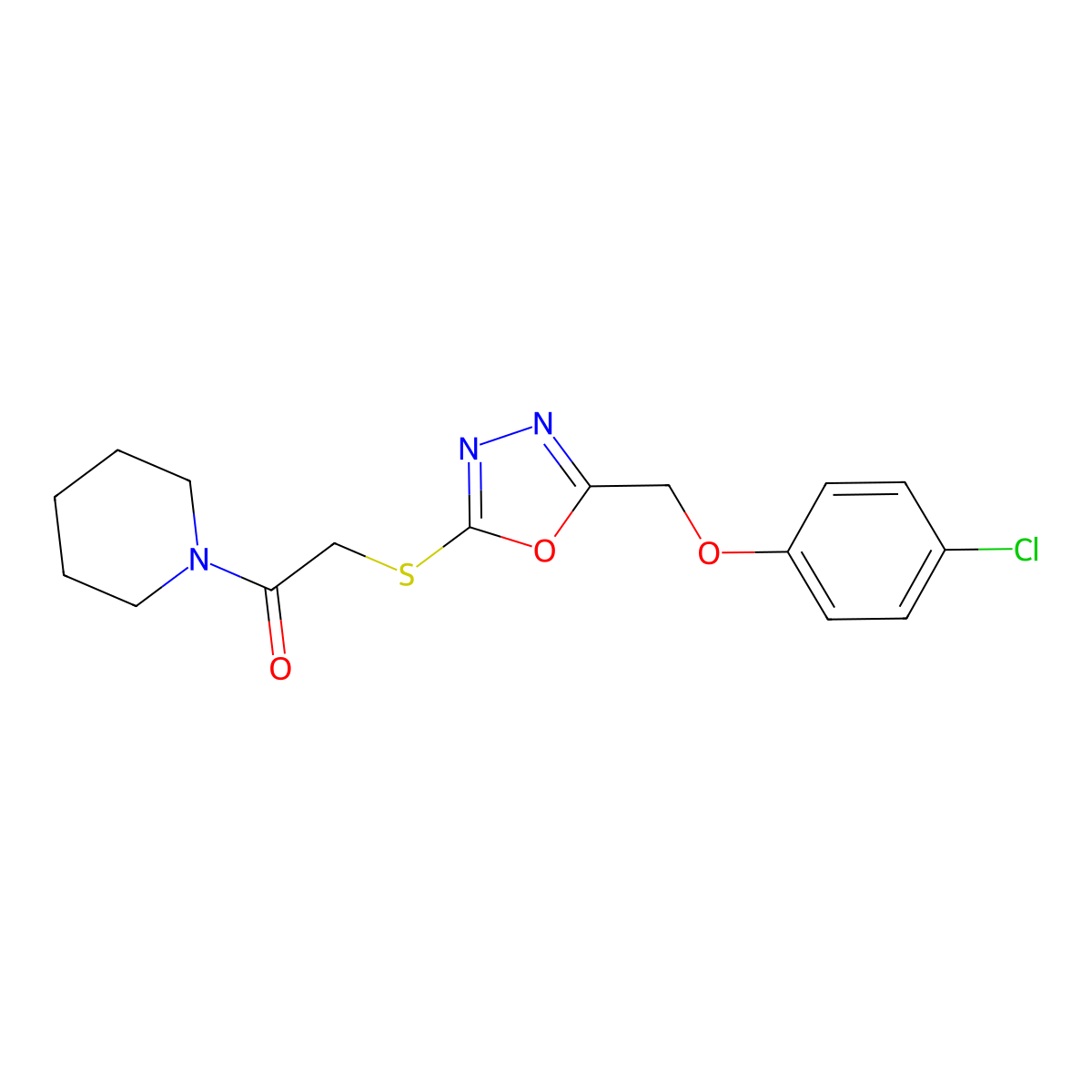 2-((5-((4-Chlorophenoxy)methyl)-1,3,4-oxadiazol-2-yl)thio)-1-(piperidin-1-yl)ethanone molecular structure, CAS 484019-27-4