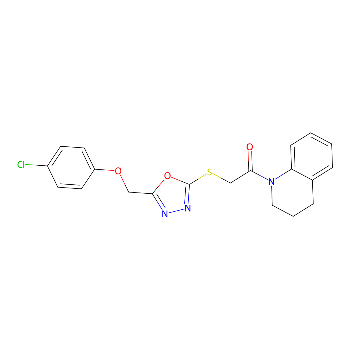 2-((5-((4-chlorophenoxy)methyl)-1,3,4-oxadiazol-2-yl)thio)-1-(3,4-dihydroquinolin-1(2H)-yl)ethanone molecular structure, CAS 484019-41-2