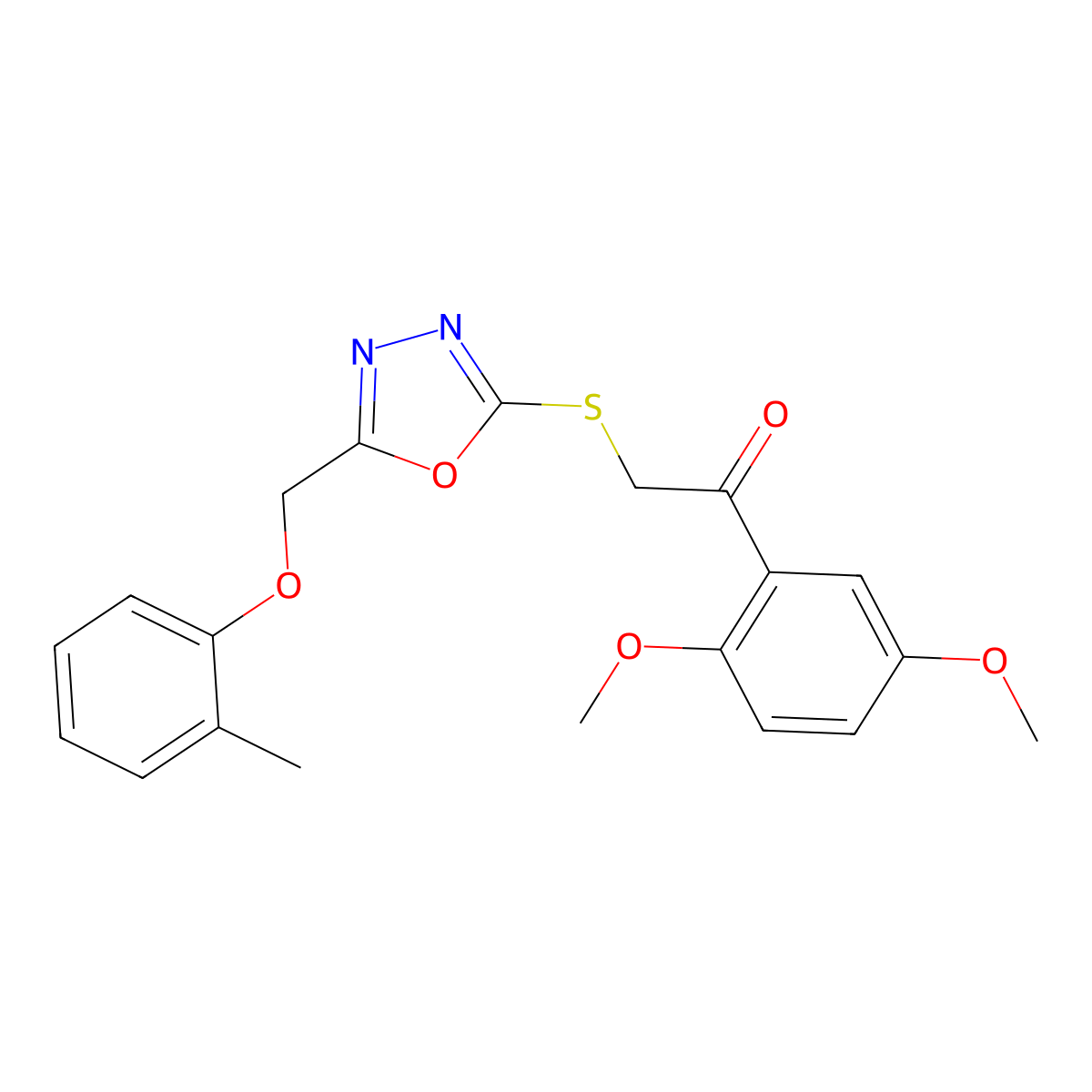1-(2,5-Dimethoxyphenyl)-2-({5-[(2-methylphenoxy)methyl]-1,3,4-oxadiazol-2-yl}sulfanyl)ethanone molecular structure, CAS 484019-55-8