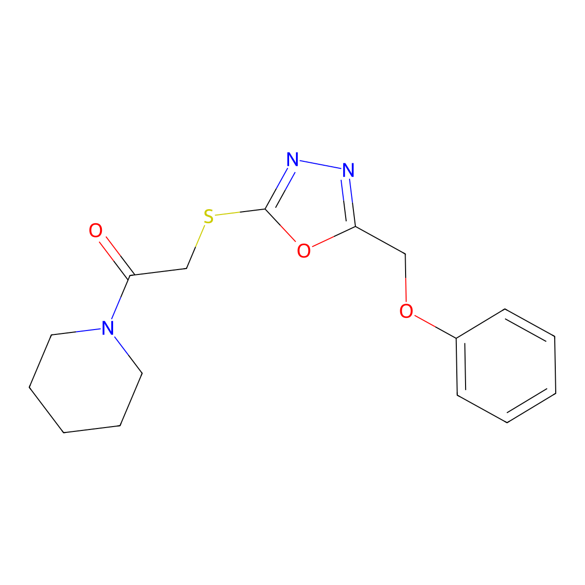 2-(5-Phenoxymethyl-[1,3,4]oxadiazol-2-ylsulfanyl)-1-piperidin-1-yl-ethanone molecular structure, CAS 484019-62-7