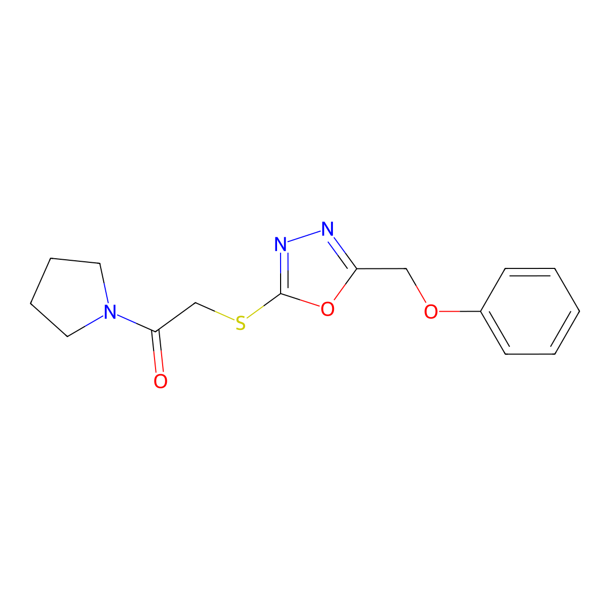 2-(5-Phenoxymethyl-[1,3,4]oxadiazol-2-ylsulfanyl)-1-pyrrolidin-1-yl-ethanone molecular structure, CAS 484019-63-8