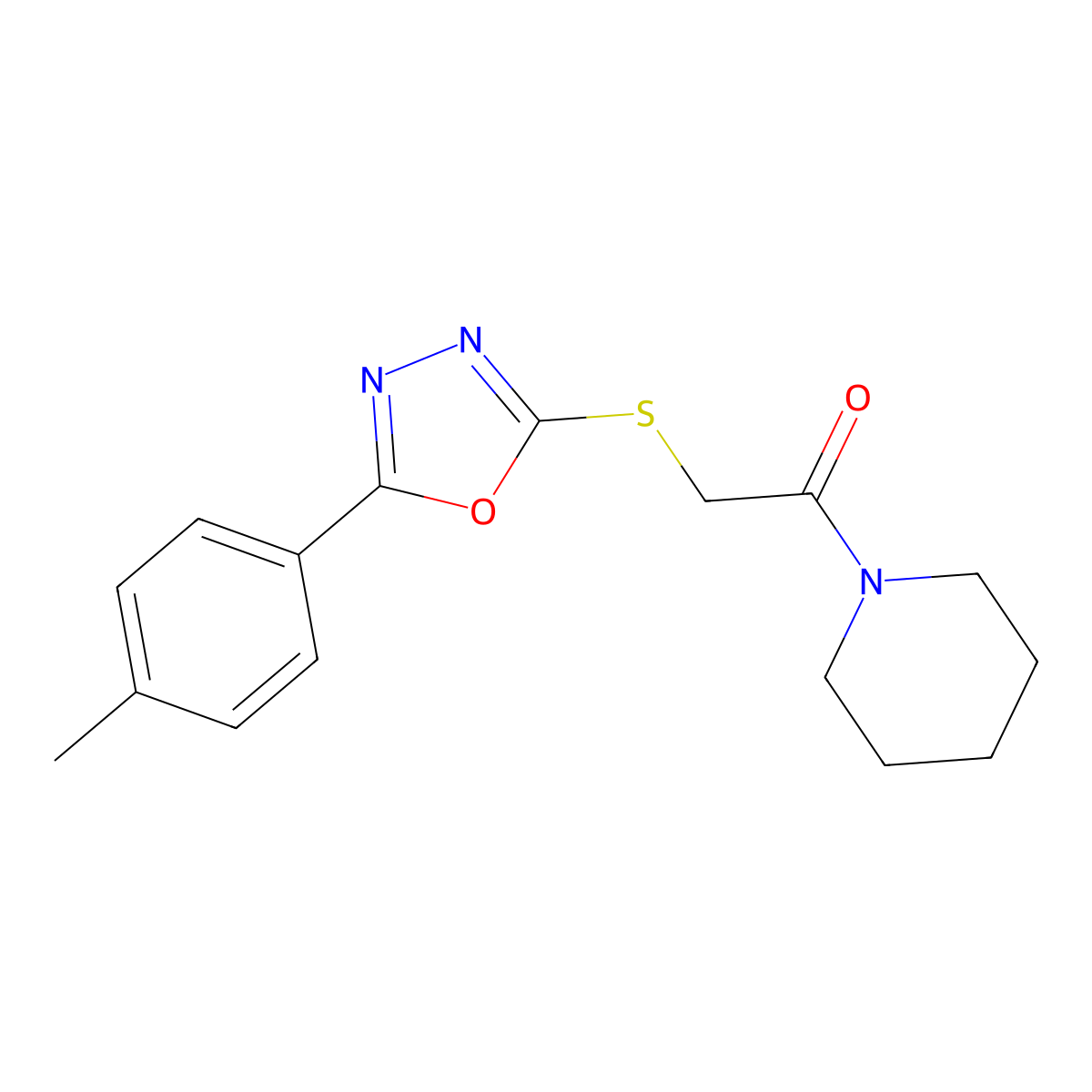 1-Piperidin-1-yl-2-(5-p-tolyl-[1,3,4]oxadiazol-2-ylsulfanyl)-ethanone molecular structure, CAS 484019-88-7