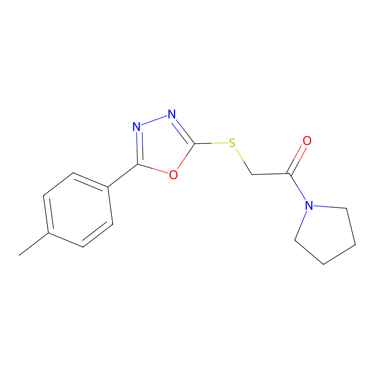 1-Pyrrolidin-1-yl-2-(5-p-tolyl-[1,3,4]oxadiazol-2-ylsulfanyl)-ethanone molecular structure, CAS 484019-89-8