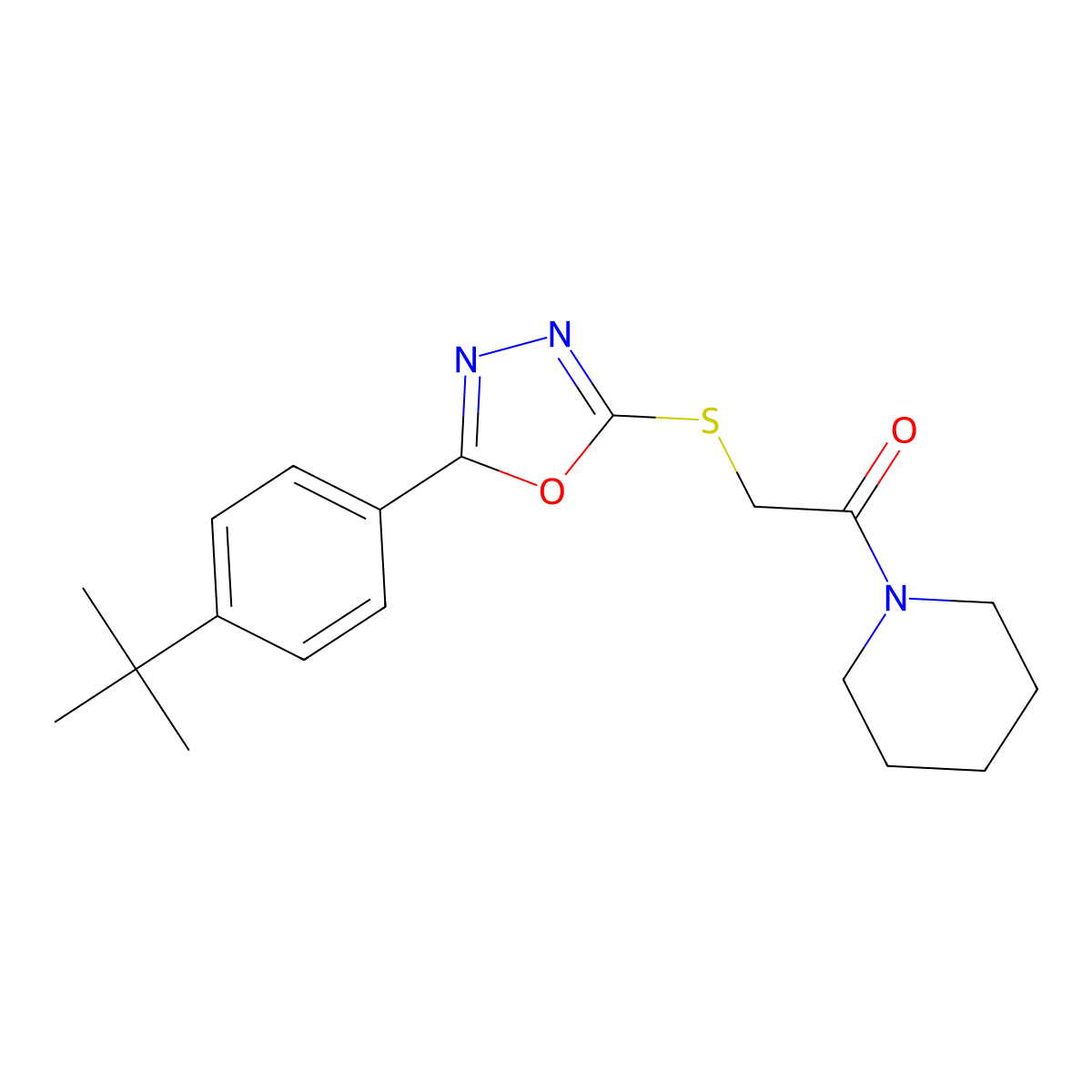2-((5-(4-(Tert-butyl)phenyl)-1,3,4-oxadiazol-2-yl)thio)-1-(piperidin-1-yl)ethanone molecular structure, CAS 484019-96-7
