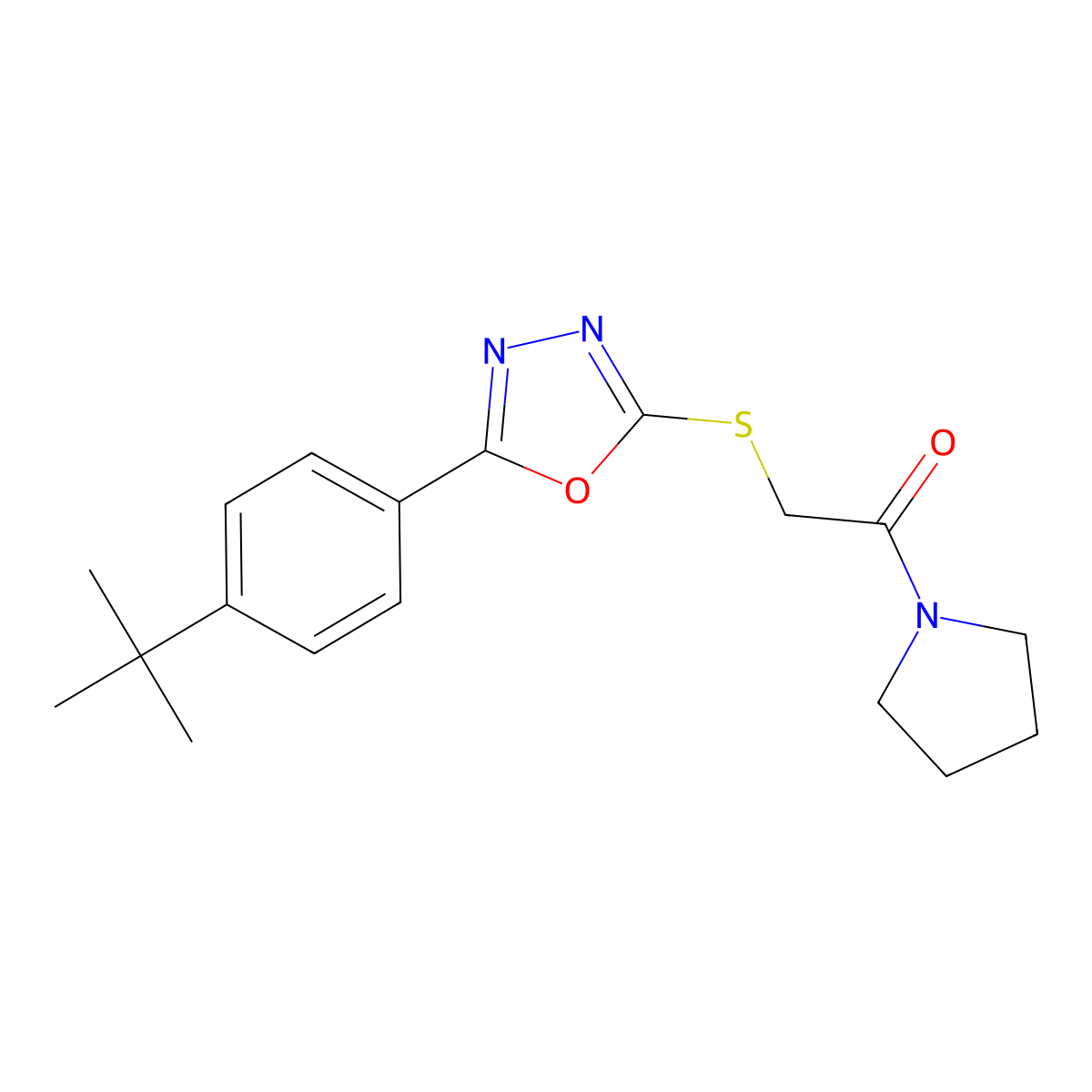 2-[[5-(4-Tert-butylphenyl)-1,3,4-oxadiazol-2-yl]sulfanyl]-1-pyrrolidin-1-ylethanone molecular structure, CAS 484019-97-8