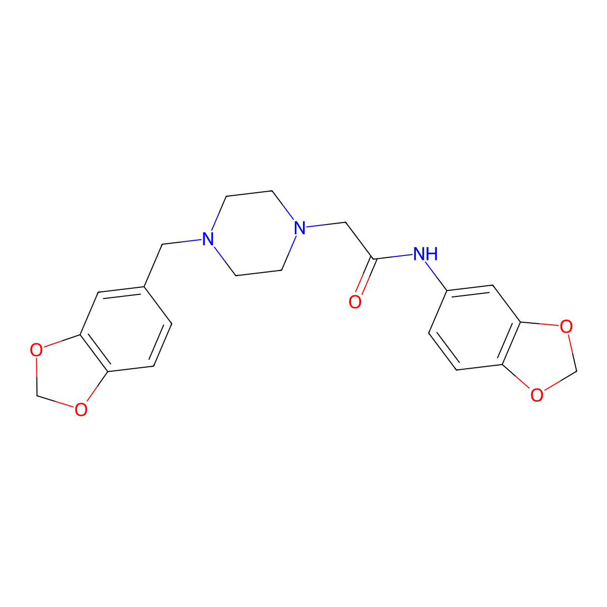 2-(4-(Benzo[D]1,3-dioxolan-5-ylmethyl)piperazinyl)-N-benzo[D]1,3-dioxolen-5-ylethanamide molecular structure, CAS 484027-76-1