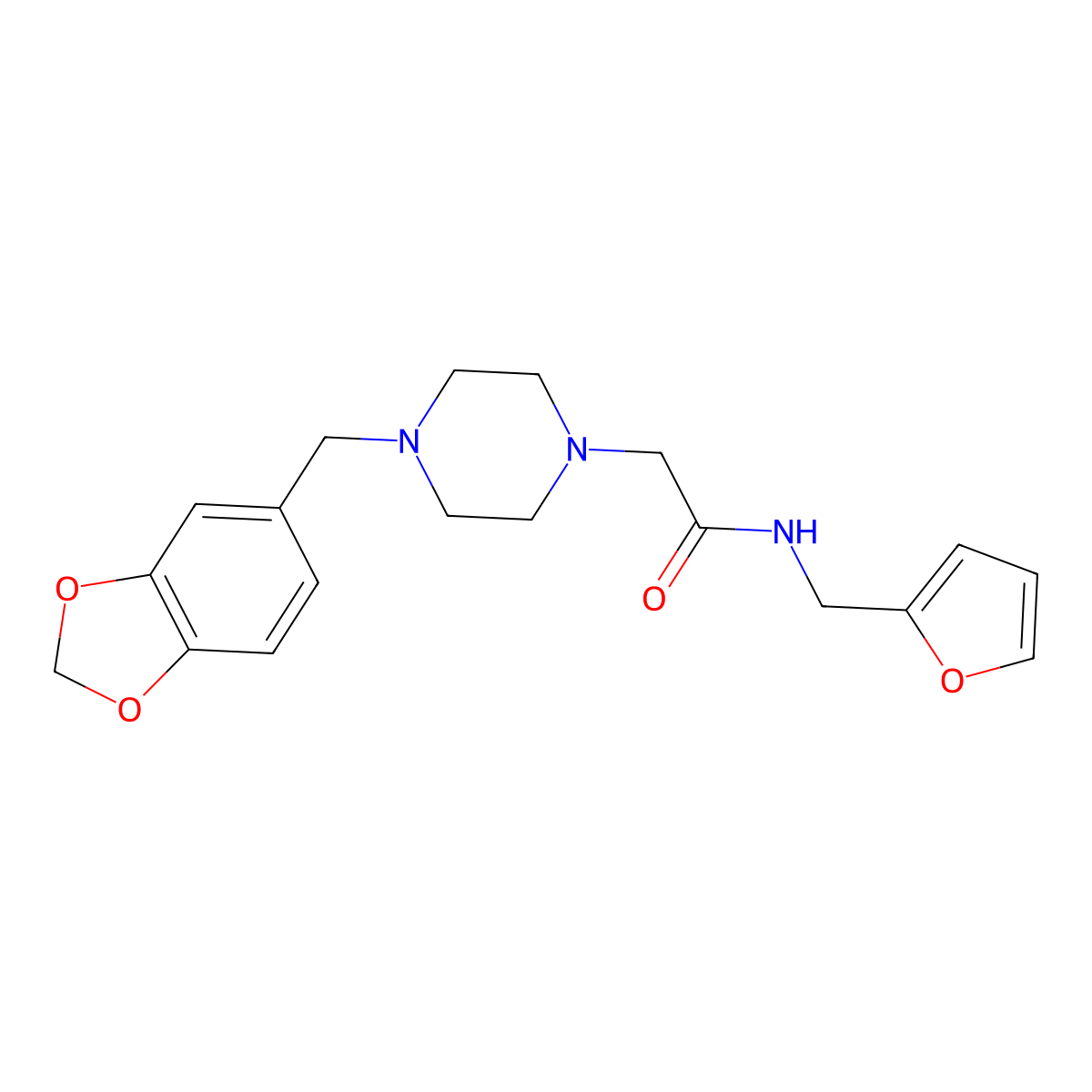 2-[4-(1,3-benzodioxol-5-ylmethyl)piperazin-1-yl]-N-(furan-2-ylmethyl)acetamide molecular structure, CAS 484028-06-0