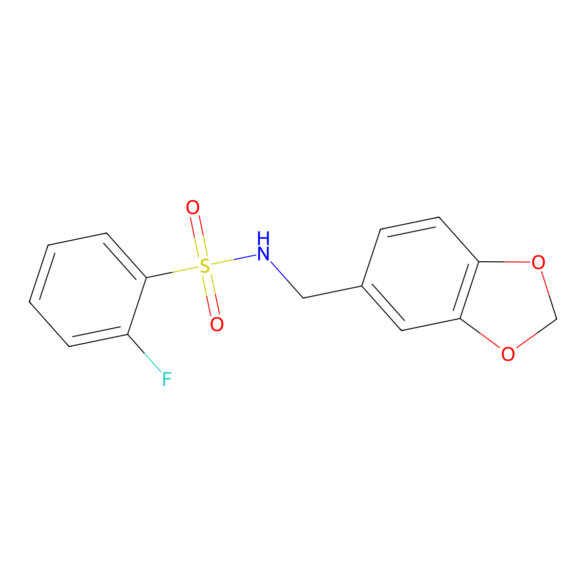 N-(1,3-benzodioxol-5-ylmethyl)-2-fluorobenzenesulfonamide molecular structure, CAS 484040-24-6