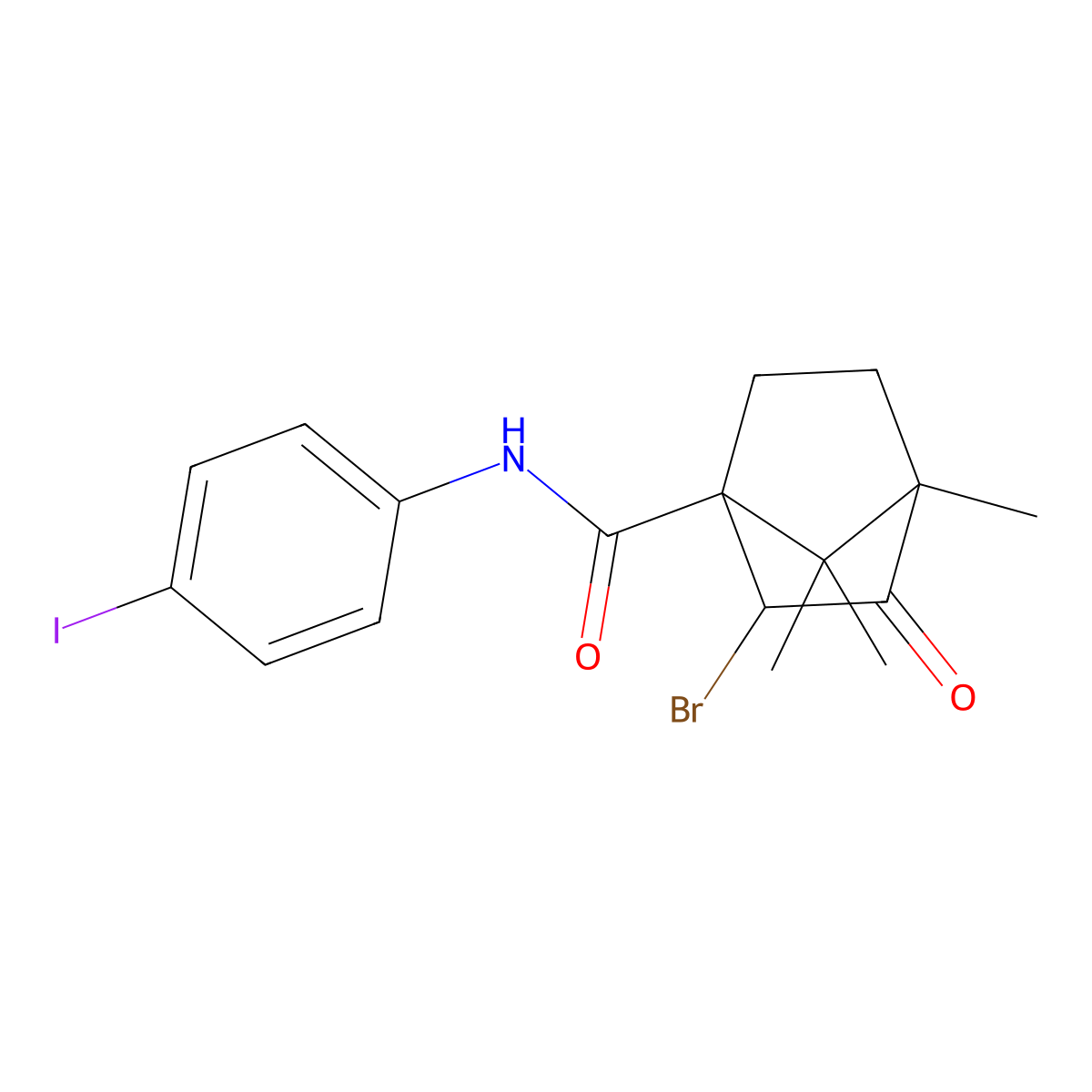 2-bromo-N-(4-iodophenyl)-4,7,7-trimethyl-3-oxobicyclo[2.2.1]heptane-1-carboxamide molecular structure, CAS 484048-64-8