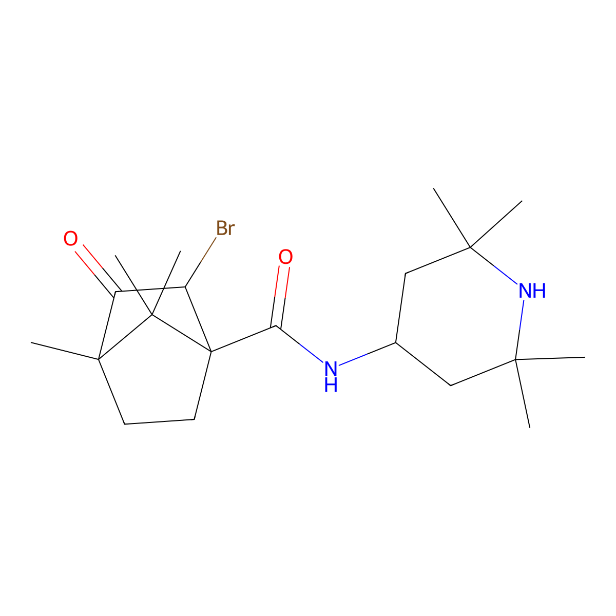 2-bromo-4,7,7-trimethyl-3-oxo-N-(2,2,6,6-tetramethylpiperidin-4-yl)bicyclo[2.2.1]heptane-1-carboxamide molecular structure, CAS 484048-70-6