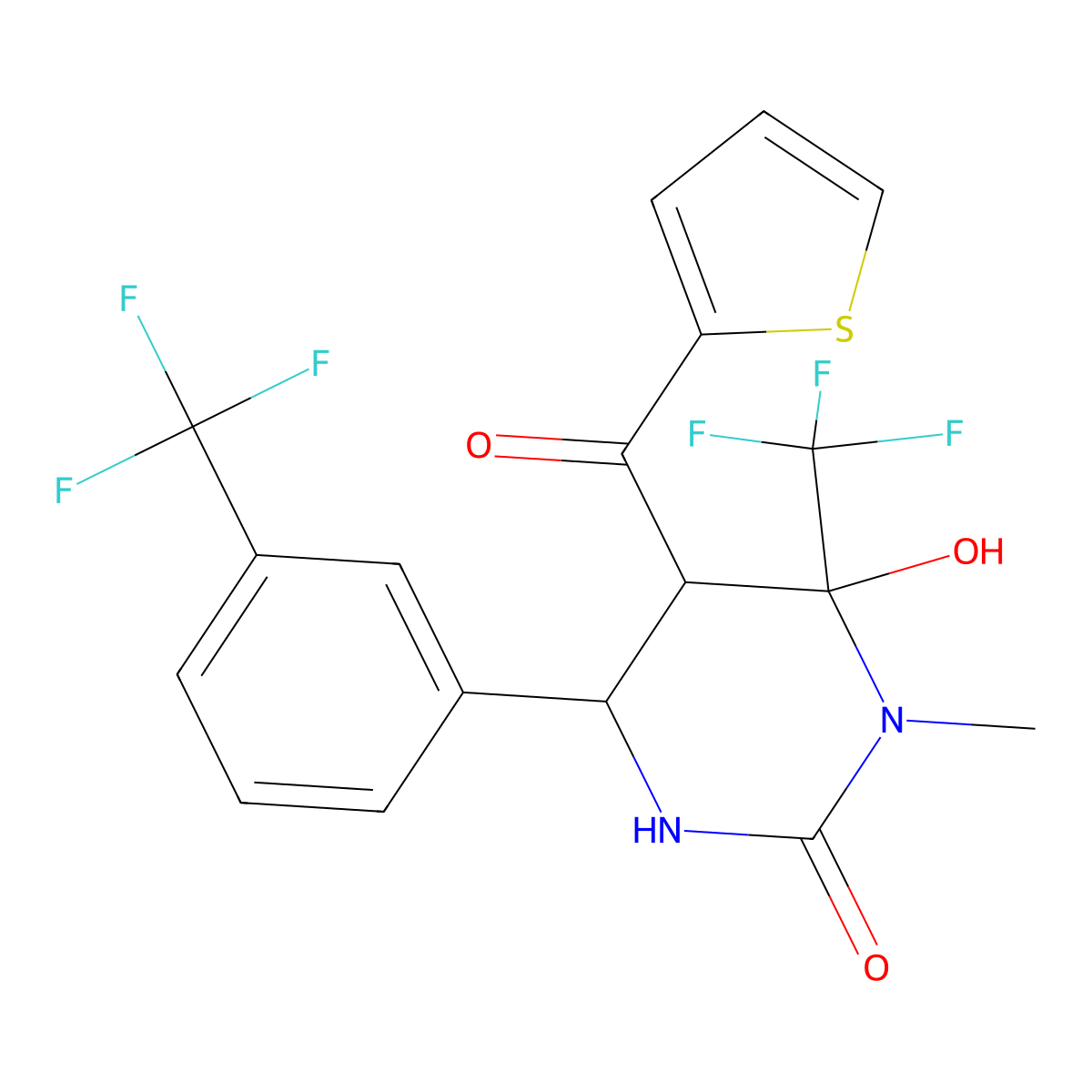 6-Hydroxy-1-methyl-5-(thiophene-2-carbonyl)-6-(trifluoromethyl)-4-[3-(trifluoromethyl)phenyl]-1,3-diazinan-2-one molecular structure, CAS 484048-82-0