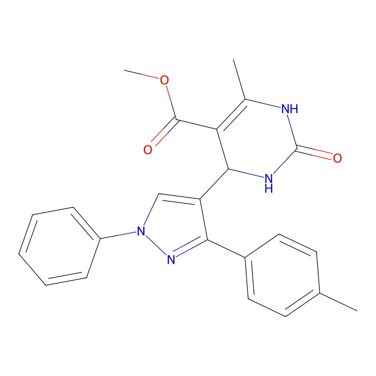 methyl 6-methyl-4-[3-(4-methylphenyl)-1-phenyl-1H-pyrazol-4-yl]-2-oxo-1,2,3,4-tetrahydropyrimidine-5-carboxylate molecular structure, CAS 484049-00-5