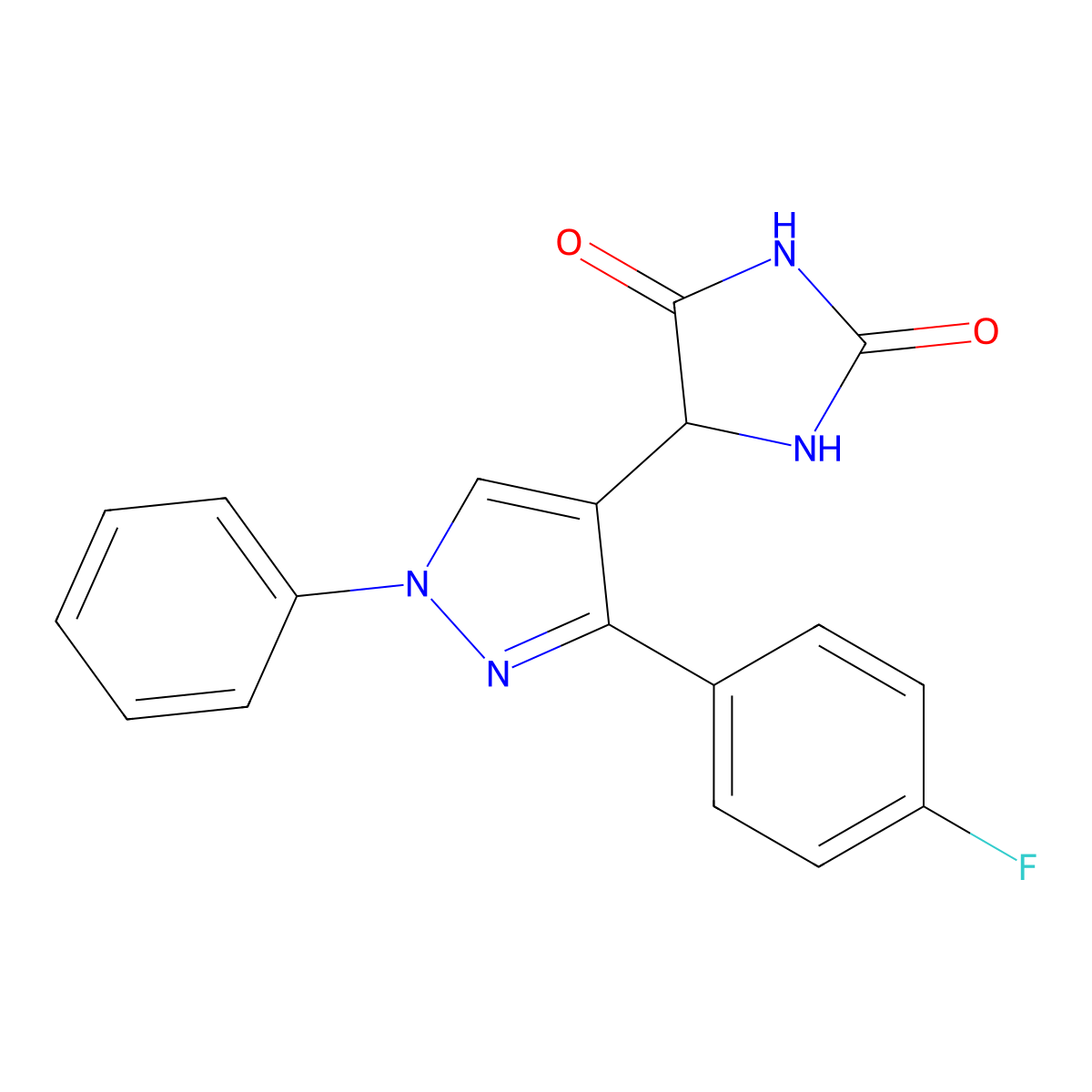 5-(3-(4-fluorophenyl)-1-phenyl-1H-pyrazol-4-yl)-2,4-imidazolidinedione molecular structure, CAS 484049-04-9