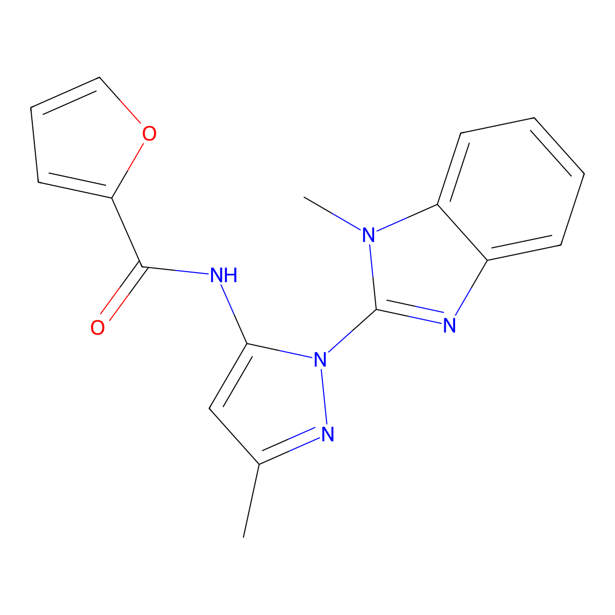N-[3-Methyl-1-(1-methyl-1H-benzimidazol-2-yl)-1H-pyrazol-5-yl]-2-furancarboxamide molecular structure, CAS 484049-06-1
